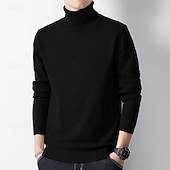 preiswerte Herrenpullover-Herren Pullover Strickpullover Gerippt Stricken Standard Strick Glatt Rollkragen Modisch Brautkleider schlicht Freizeitskleidung Verabredung Bekleidung Frühling &amp; Herbst Kamel Schwarz XS S M