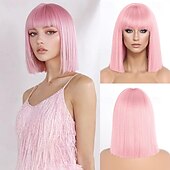 olcso Szintetikus, trendi parókák-rövid bob paróka frufruval rövid, egyenes bob parókák nőknek természetes megjelenésű cosplay napi parti paróka