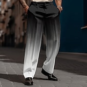 billiga Lösa-Herr Nyans Kostymbyxor Medium Midja Business Casual Formell Utomhus Vardag Dragkedja Ficka Byxor med raka ben Sommar Vår Höst 3D-tryck Svart