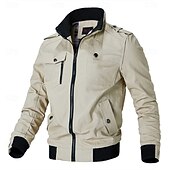 cheap Cargo Jackets-Men's Trucker Jacket Bomber Jacket Casual Jacket Work Jacket Outdoor Daily Wear Wearable Pocket Spring &amp;  Fall Plain Fashion Streetwear Standing Collar Short Black Burgundy Navy Blue Khaki Army Green