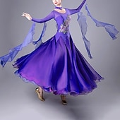 cheap Ballroom Dancewear-Ballroom Competition Dresses Women National Standard Waltz Dancing Clothes Long Sleeve Party Modern Dance Stage Wear Costumes