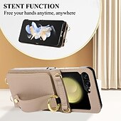baratos Capa Samsung-telefone Capinha Para Z Virar 6 Z Flip 5 Z Flip 4 Z Flip 3 Capa traseira Com Suporte com cordão com pulseira Retro TPU Couro PU