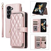 お買い得  サムスン用ケース-電話 ケース 用途 Zフリップ6 Z Flip 5 Z Flip 4 Z Flip 3 バックカバー スタンド付き ジッパ－ ストラップ付き レトロ風 TPU PUレザー