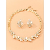 cheap Jewelry Sets-Bridal Jewelry Sets Two-piece Suit Zircon Zircon Rhinestone 1 Necklace Earrings Women&#039;s Elegant Vintage Luxury Cute Vintage Style Leaf Blessed irregular Jewelry Set For Wedding Party Party Evening