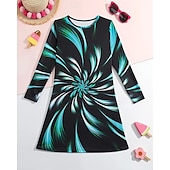 cheap 3D Shining Vision Dress-Girls&#039; 3D Graphic Dress Long Sleeve Summer Spring Vacation Daily Holiday Princess Beautiful Sweet Kids 4-12 Years Casual Dress A Line Dress Knee-length Regular Fit