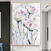 abordables Peintures fleurs/botaniques-Fait à la main Peinture à l&#039;huile Hang-peint Peint à la main Verticale Abstrait A fleurs / Botanique Moderne Rideau (sans cadre)