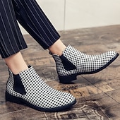 billiga Chelsea stövlar-chelseaboots för män i houndstooth-mönster – klassiska slip-on ankelboots med elastiska sidopaneler för formella och vardagliga tillfällen