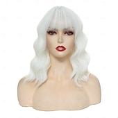 abordables Perruques Synthétiques Sans Bonnet-perruque courte bouclée ondulée avec frange pour femme, perruque bob longueur épaule, perruques en fibres synthétiques colorées résistantes à la chaleur pour cosplay, perruques de fête de Noël