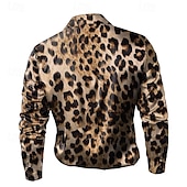 economico Camicia in Raso da Uomo-Per uomo Leopardato Maglietta informale Camicia con bottoni Manica lunga Moda Casual Feste Informale Primavera Autunno Inverno Colletto alla coreana Giallo scuro