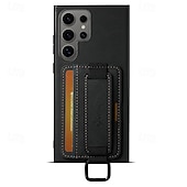 זול מארז סמסונג-טלפון מגן עבור S24 Ultra Plus S23 Ultra Plus S22 Plus Ultra S25 Ultra כיסוי אחורי עם מעמד עם רצועת יד חריץ לכרטיס רטרו TPU PC עור PU
