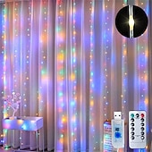 Χαμηλού Κόστους Τροφοδότηση με USB-3x3M Ευέλικτα Φωτιστικά Κουρτίνας LED 300 LEDs Φωτιστικά Σχοινιού LED με 13-Κλειδί Τηλεχειριστήριο USB Τροφοδοτούμενα Χαμηλής Τάσης Ζεστό Λευκό  RGB Ασφαλή για Διακόσμηση Δωματίου  Κουρτίνας