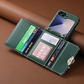 Недорогие Чехлы для Samsung-телефон Кейс для Назначение Z-флип 6 Кейс на заднюю панель со стендом с ремешком Разъем для карты Ретро ТПУ Кожа PU