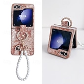 preiswerte Samsung-Handyhülle-Handy Hülle Handyhüllen Für Samsung Galaxy Z Flip 6 Z Flip 5 Z Flip 4 Z Flip 3 Rückseite mit Handschlaufe Stoßresistent Retro PC PU-Leder