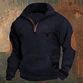 cheap Basic Sweatshirts-Men&#039;s Waffle Sweatshirt Sweatshirt Quarter Zip Sweatshirt Black White Navy Blue Khaki Dark Gray Half Zip Graphic Cow Print Patchwork Front Pocket Quarter Zip Daily Holiday Going out Polyester