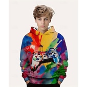 billiga Pojkens 3D Sporter &amp; Spel-Pojkar 3D Grafisk Spel Huvtröja Långärmad Vår Höst Mode Streetwear Barn 4-12 år Huva Utomhus Ledigt Dagligen Normal