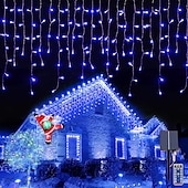 cheap Solar String Lights-10M 400Leds Solar Icecle Curtain String Lights Christmas Outdoor Courtyard Garden Eaves Fence Stairs Festive Atmosphere Decorative Light String