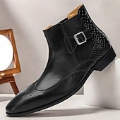 cheap Premium Leather Boots-Men&#039;s Brown Ankle Boots with Brogue Detailing &amp; Snakeskin Accent - Premium Cowhide Leather Dress Boots for Formal &amp; Casual Wear
