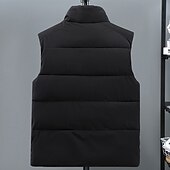 billiga Herrarnas puffer väst-Herr Pufferväst Dagligen Ledigt Vår &amp; Höst Ficka Polyester Bekväm Ensfärgat Pullover Normal Svart Grå Väst