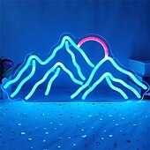 abordables Lampes néon led-Panneau lumineux au néon avec coucher de soleil sur la montagne, applique murale à LED à intensité variable alimentée par USB pour chambre à coucher, chambre d&#039;enfant &amp;décoration de salon