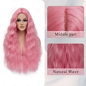 ieftine Peruci Sintetice Trendy-peruci pentru femei peruci lungi ondulate perucă colorată perucă ondulată cu aspect natural partea mijlocie peruci sintetice rezistente la căldură pentru cosplay cadouri de Crăciun petrecere utilizare