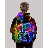 billiga Pojkens 3D Sporter &amp; Spel-Pojkar 3D Grafisk Spel Huvtröja Långärmad Vår Höst Mode Streetwear Barn 4-12 år Huva Utomhus Ledigt Dagligen Normal