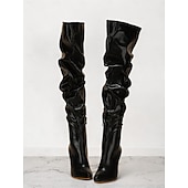 cheap Slouch Boots-Women&#039;s Black Slouchy Over-the-Knee Boots – Stylish Pointed Toe with Block Heel for Winter Fashion and Evening Outfits
