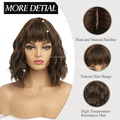 baratos Perucas Sintéticas sem Touca-perucas para mulheres peruca curta ondulada bob com franja comprimento médio cabelo sintético para festa diária