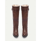 cheap Cowboy &amp; Western Boots-Women&#039;s Brown Knee-High Riding Boots with Buckle Detail - Durable Outdoor Footwear for Fall and Winter