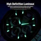 baratos Relógios Quartz-OLEVS 9911 Relógios Masculinos com Pulseira de Silicone à Prova d&#039;Água Cronógrafo Fase da Lua Relógio Masculino Luxuoso Multifuncional