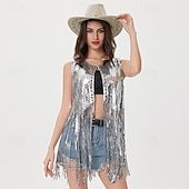 cheap Tops-Retro Vintage 1970s Disco Vest Sequins Tassel Fringe Women&#039;s Carnival Costume Masquerade Performance Pride Parade Pride Month Adults&#039; Vest