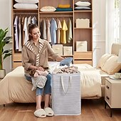 お買い得  ランドリーバッグ＆洗濯物入れ-折りたたみ式ランドリーバスケット1個、ポータブル折りたたみ式収納バケツ、自立式ランドリーバスケット、取り外し可能なハンドル付き、寮の家族のランドリールーム、衣類、おもちゃ、雑貨の収納に最適。