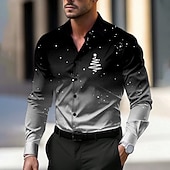 お買い得  クリスマスツリーの衣装-クリスマス 男性用 クリスマスツリー シャツ ドレスシャツ ボタンアップシャツ 長袖 カジュアル パーティーイブニングウェア 日常 秋 冬 春夏 シャツカラー ボタンアップ 3Dプリント ライトブルー バイオレット ルビーレッド ブルー グリーン