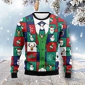 preiswerte Hässliche Pullover für Männer-hässlicher Weihnachtspullover Herrenpullover Weihnachtsmann Schneemann Schneeflockendruck Strickpullover Pullover Silvesterpullover Outdoor Alltag Langarm Rundhalsausschnitt Dunkelgrün Grün Herbst
