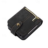 abordables Carcasas Samsung-teléfono Funda Para Z Flip 6 Z Flip 5 Z Flip 4 Z Flip 3 Gire la tapa con Soporte Cremallera con cordón Retro TPU Cuero de PU
