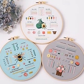 お買い得  ストレス解消グッズ-初心者向け大人用刺繍キット3セット。33種類のステッチを学べます。DIYキットには、花の模様が刻印されたフープ、カラースレッド、ツールが付属。わかりやすい