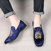 abordables Casual-Mocasines de terciopelo azul marino para hombre con bordados dorados: elegantes zapatos sin cordones para eventos formales y fiestas