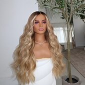 preiswerte Echthaarperücken mit Stirn-Spitzenkappe-Echthaar 13x4 Spitzenfront Perücke Mittelteil Brasilianisches Haar Wellen Blond Mehrfarbig Perücke 130% 150% Haardichte Gefärbte Haarspitzen (Ombré Hair) Natürlicher Haaransatz Leimlos Vorgerupft Für