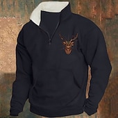 economico Felpe di base-Per uomo Maglia Felpa con zip corta Nero Rosso Blu Cachi Mezza zip Renna Stampato Natale Quotidiano Ferie Poliestere Streetwear Casual Bavarese Autunno &amp; Inverno Abbigliamento Felpe con cappuccio