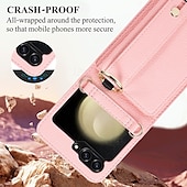baratos Capa Samsung-telefone Capinha Para Z Virar 6 Z Flip 5 Z Flip 4 Z Flip 3 Capa traseira Com Suporte com cordão com pulseira Retro TPU Couro PU