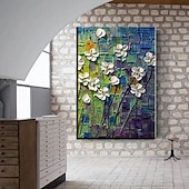 preiswerte Blumen-/Botanische Gemälde-Ölgemälde handgemaltes 3D-Blumengemälde, handgefertigtes Palettenmesser, Blumen, Ölgemälde, Wandkunst, großes 3D-weißes Strukturgemälde, moderne dekorative Gemälde, Impressionismus, abstraktes weißes