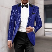 billiga festblazer-Herr Kavajjacka Smoking Lyx Glittriga Lappverk Solid färg Blazer Svart Silver Rubinrött Standardpassform Singelknäppt 1 Knapp