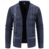 cheap Men&#039;s Cardigan Sweater-Men&#039;s Cardigan Sweater Cropped  Sweater Knit Sweater Ribbed Knit Regular Pocket Color Block Stand Collar Fashion Classic Daily Wear Date Clothing Apparel Fall &amp; Winter Blue Dark Gray S M L
