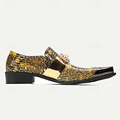 cheap Premium Leather Loafers-Men&#039;s Snake Print Leather Slip-On Dress Shoes with Gold Tip Gold Metal Embellishment–Premium Cowhide, Formal Party Footwear