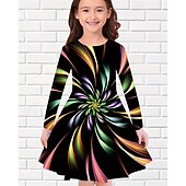 cheap 3D Shining Vision Dress-Girls&#039; 3D Graphic Dress Long Sleeve Summer Spring Vacation Daily Holiday Princess Beautiful Sweet Kids 4-12 Years Casual Dress A Line Dress Knee-length Regular Fit