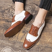 abordables Zapatos Brogue-Zapatos Oxford con punta de ala en marrón y blanco para hombre, zapatos de vestir vintage de cuero genuino inspirados en Gatsby para fiestas, bodas y eventos formales de la década de 1920.