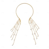 abordables Collier pour femme-Collier ras du cou en cascade d&#039;étoiles dorées pour femme avec élégantes chaînes à franges – bijoux tendance pour les occasions spéciales