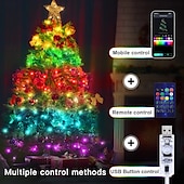abordables Guirlandes lumineuses USB-Guirlande lumineuse magique à LED RVB contrôlée par application, guirlande lumineuse USB avec télécommande, synchronisation de musique Bluetooth pour Noël, mariage, anniversaire en extérieur