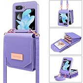 お買い得  サムスン用ケース-電話 ケース 用途 Zフリップ6 Z Flip 5 Z Flip 4 Z Flip 3 バックカバー ストラップ付き カード挿入口 耐衝撃 レトロ風 TPU PUレザー