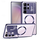 رخيصةأون جراب سامسونج-هاتف غطاء من أجل سامسونج جالاكسي S24 Ultra S23 Ultra S22 ألترا S21 Ultra اس 25 الترا حالة الامتزاز المغناطيسي مع ماجسيف مع حامل شفاف مغناطيس أكريليك معدن