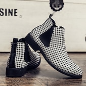 billiga Chelsea stövlar-chelseaboots för män i houndstooth-mönster – klassiska slip-on ankelboots med elastiska sidopaneler för formella och vardagliga tillfällen